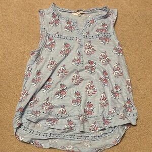 Lucky Brand Floral Sleeveless Blouse - Light Blue and Red